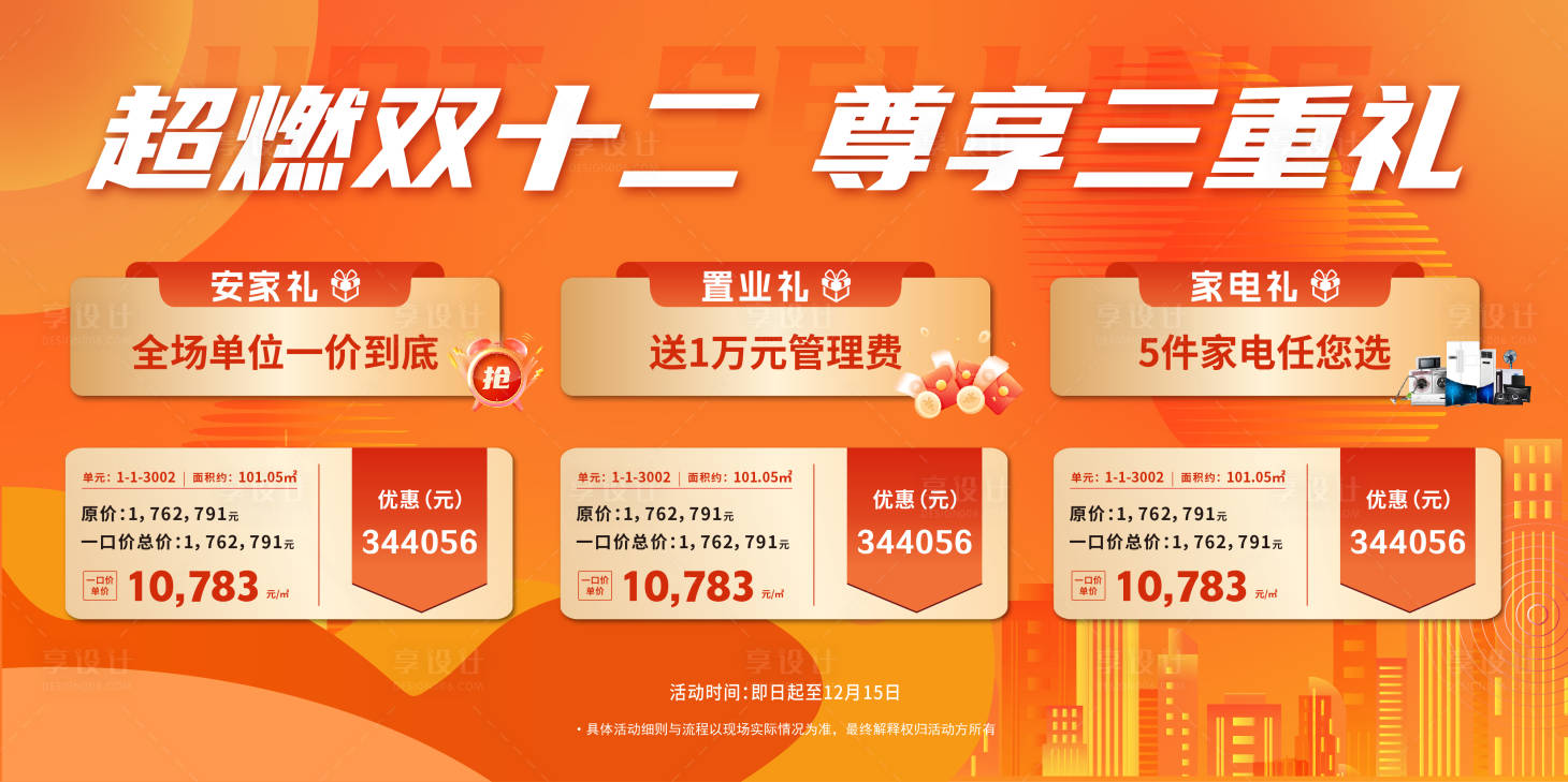 源文件下載【地產雙12三重禮海報展板】編號：89430027688904325