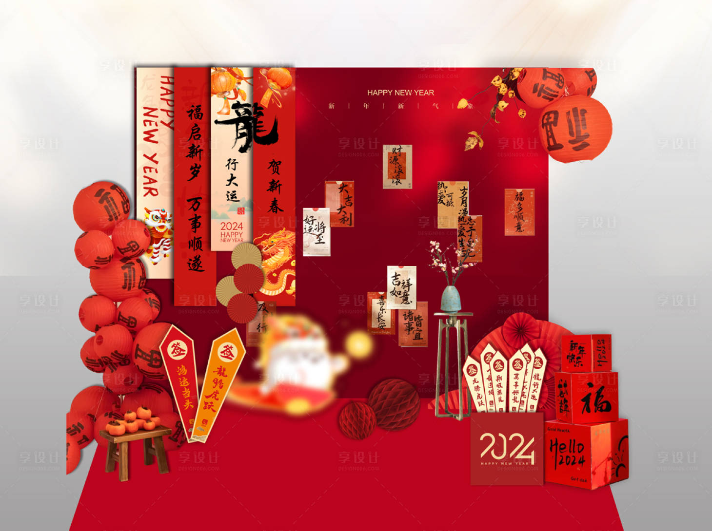 源文件下載【享設計】搜索編號：12330028464863651【春節年俗中式喜慶美陳布置】