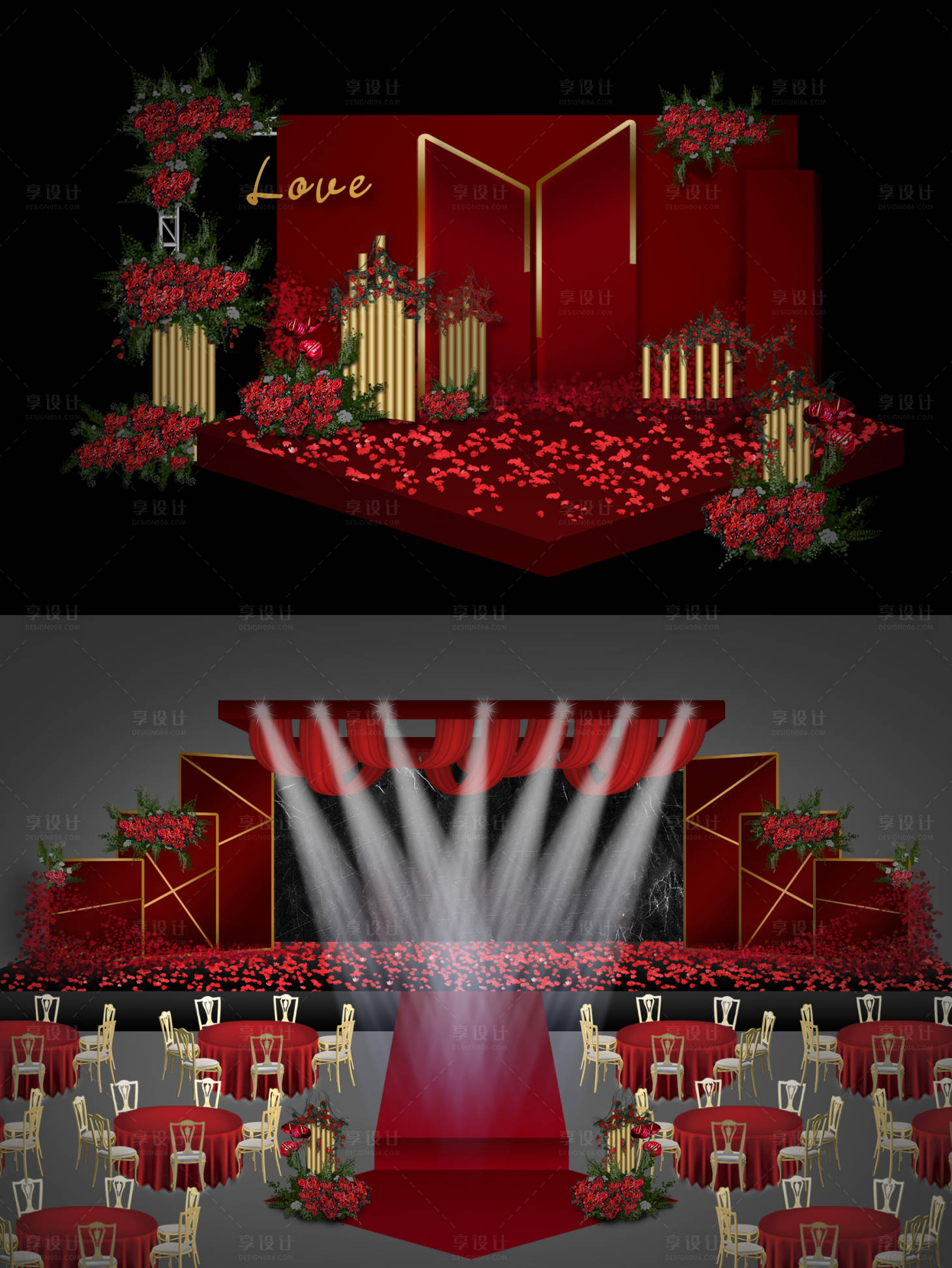 源文件下載【享設計】搜索編號：61540028309724894【紅金婚禮效果圖迎賓區美陳】