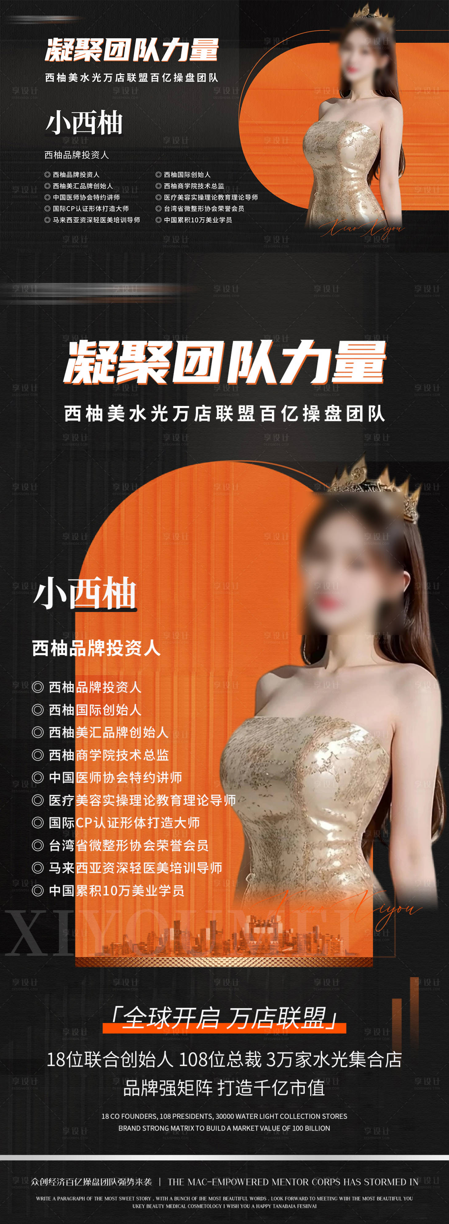 源文件下载【享设计】搜索编号：39750028301064825【黑橙色医美品牌会议团队人物海报】
