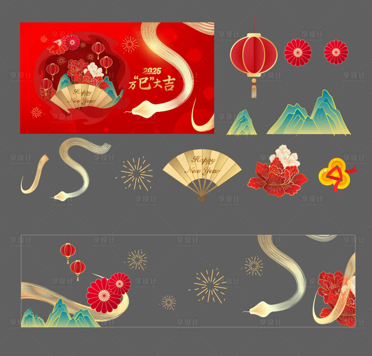 源文件下載【享設(shè)計】搜索編號：49080028320758910【蛇年新年春節(jié)玻璃貼喜慶紅色物料】