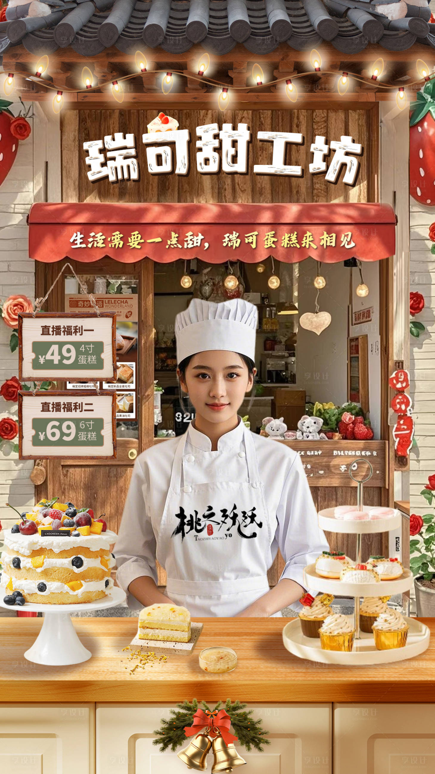 源文件下载【享设计】搜索编号：52650028234443751【冰淇淋甜品贴片直播背景海报】