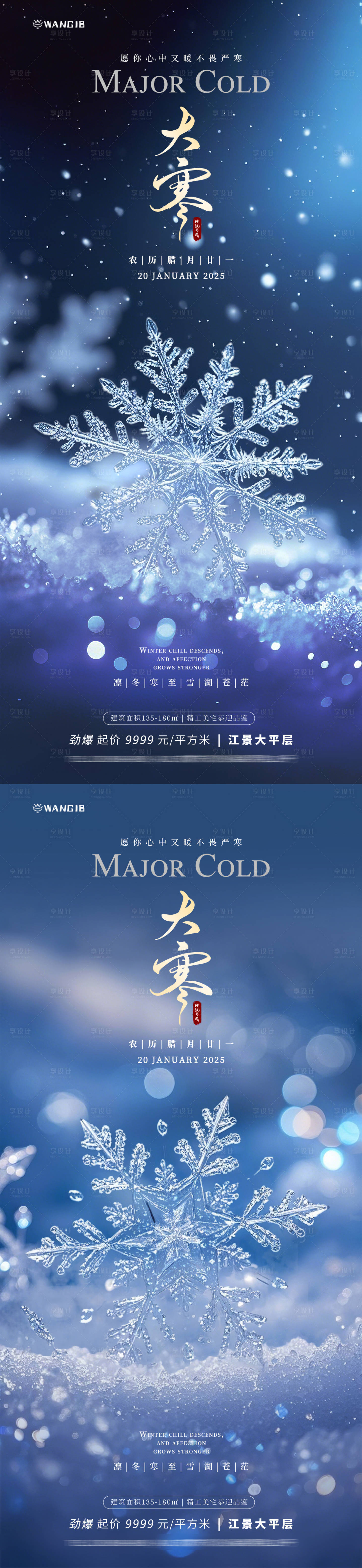 源文件下载【享设计】搜索编号：29200028402917518【大寒雪花节气海报】