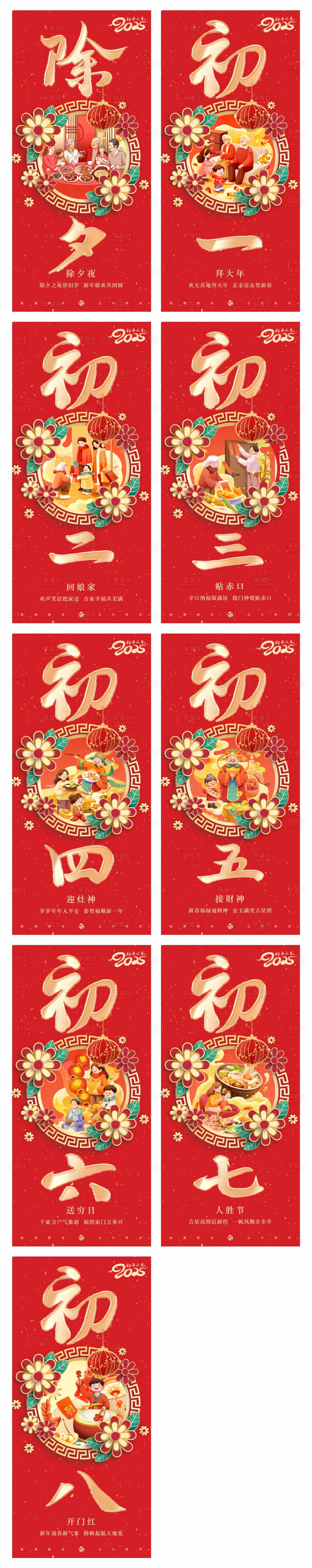 源文件下載【新年春節除夕到初八年俗系列海報】編號：15570028511724210