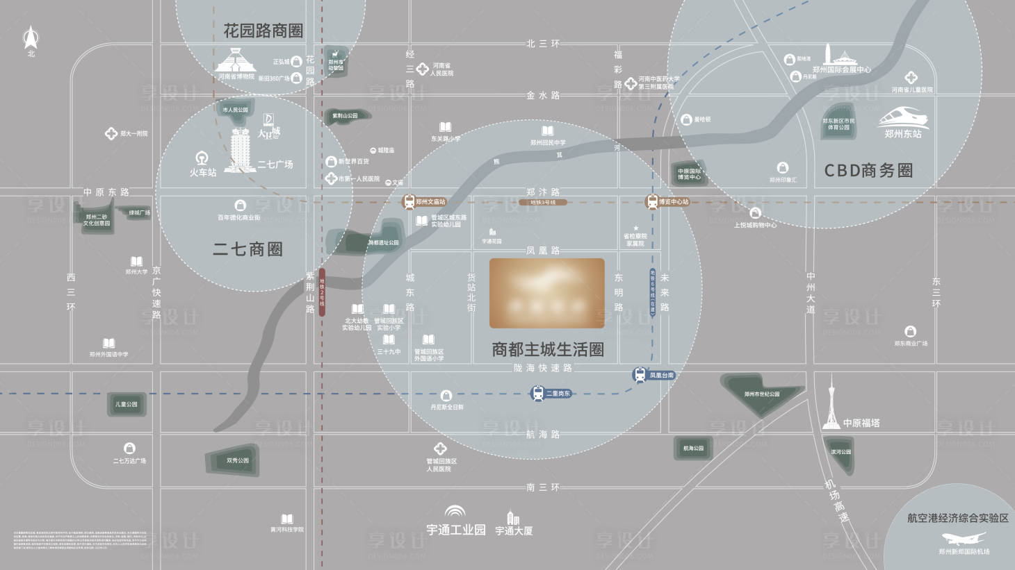 源文件下载【享设计】搜索编号：24120028752846366【郑州项目区位图设计】