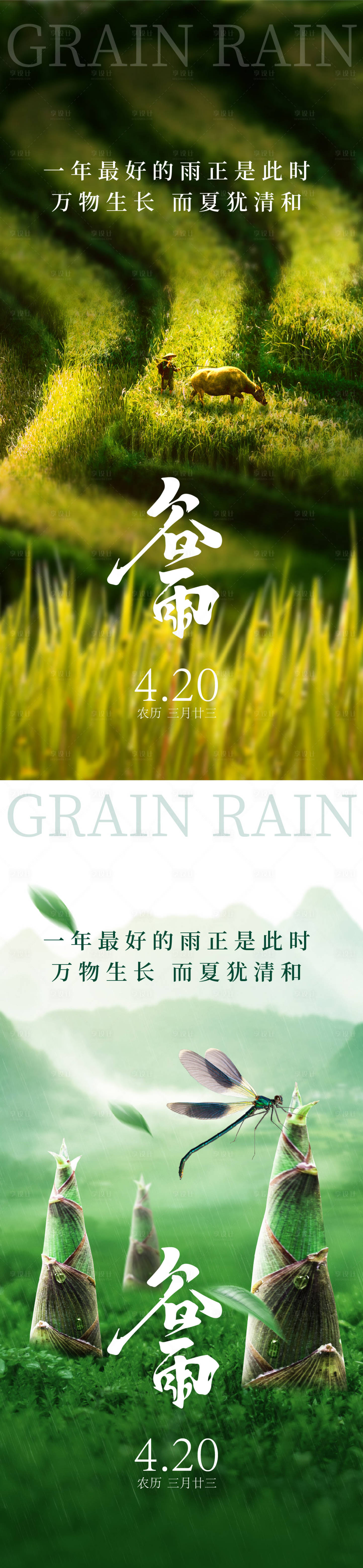 源文件下载【享设计】搜索编号：37920029014107761【谷雨节气系列海报】