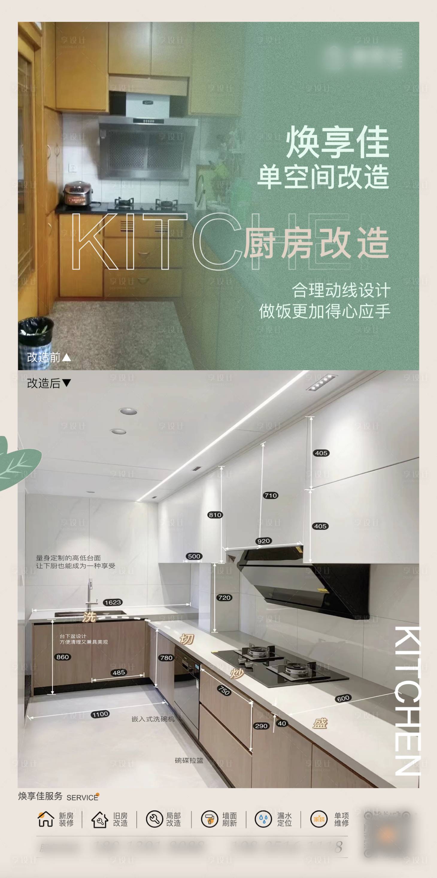 源文件下載【享設計】搜索編號：82390028752977925【廚房單空間改造價值點海報】