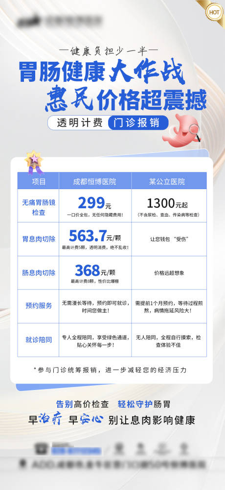 医院胃肠镜价格对比优势对比简约海报