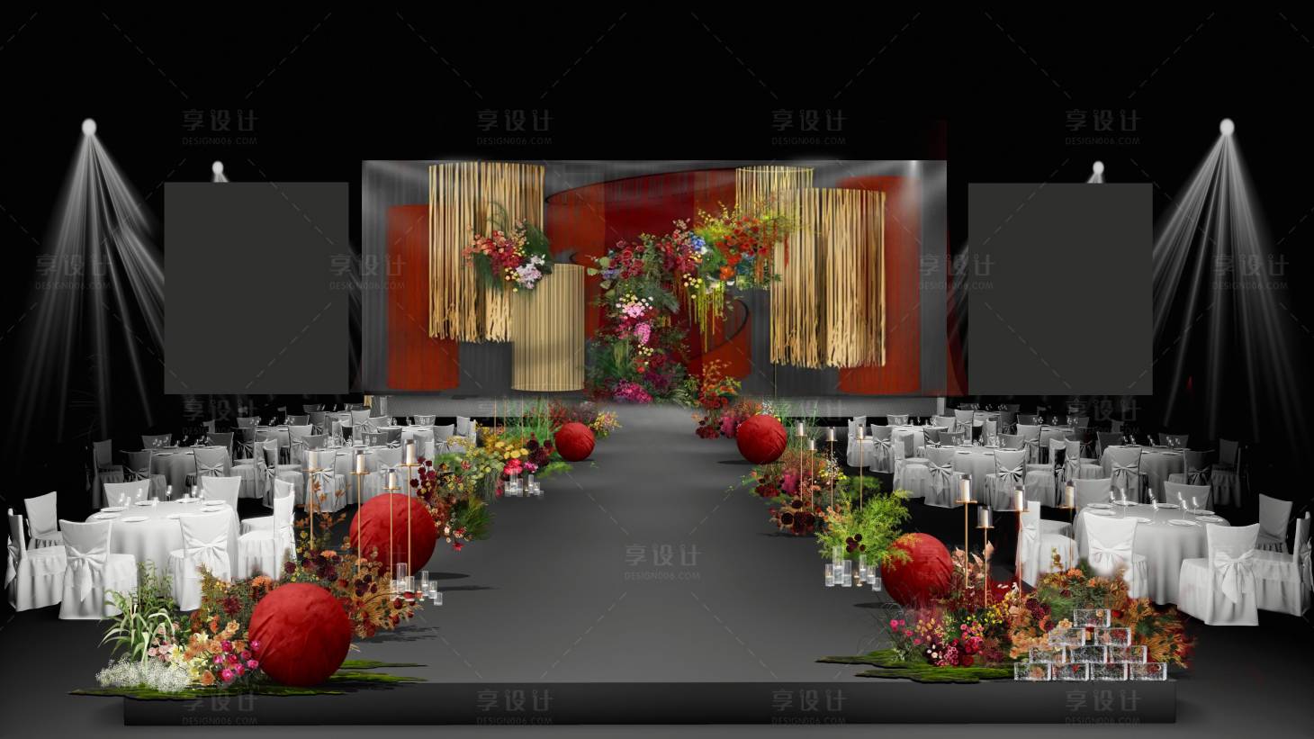 源文件下載【享設(shè)計(jì)】搜索編號(hào)：43770028692855445【紅金線簾婚禮】