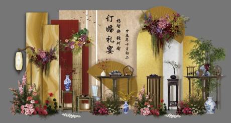 源文件下载【新中式香槟色小众订婚宴婚礼布置】编号：35430028750494244