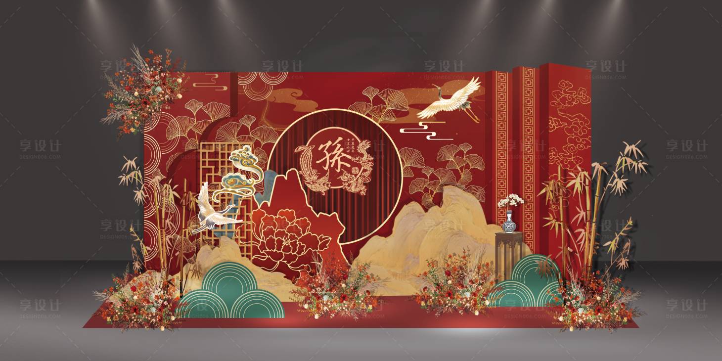 源文件下載【享設(shè)計】搜索編號：87090028772568313【新中式婚禮迎賓區(qū)效果圖】