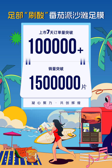 沙滩足膜大促销售量战绩业绩海报