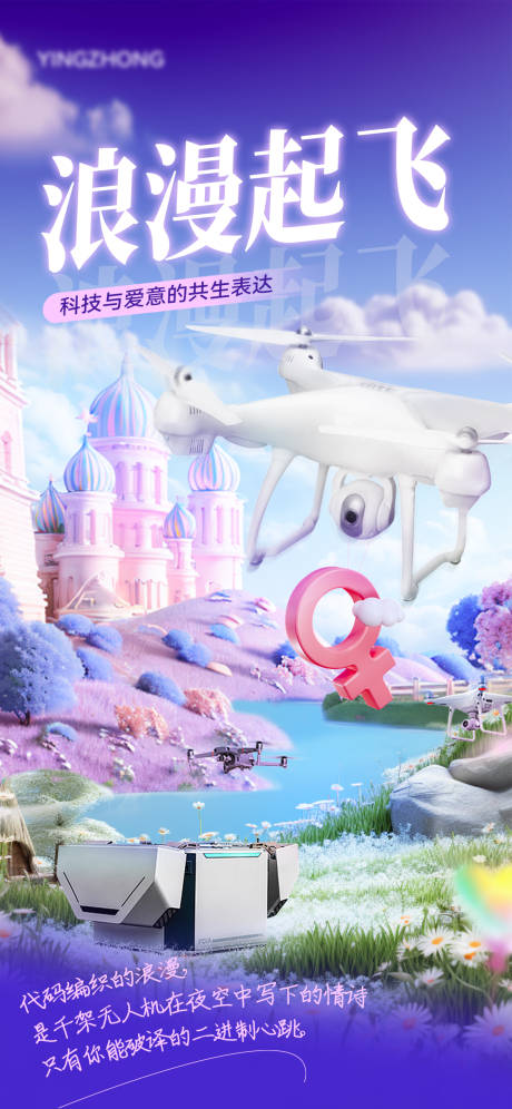 源文件下載【無人機立體城堡合成愛意浪漫創意海報】編號：76030029082072035
