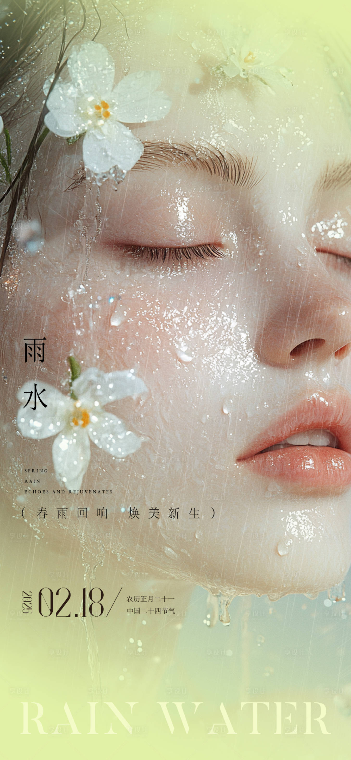 源文件下载【享设计】搜索编号：13100028833697842【医美节气雨水海报】