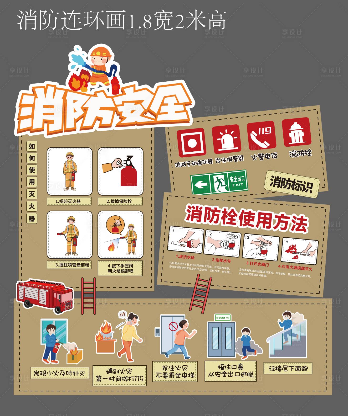 源文件下载【消防连环画插画展板 】编号：44470028904062919