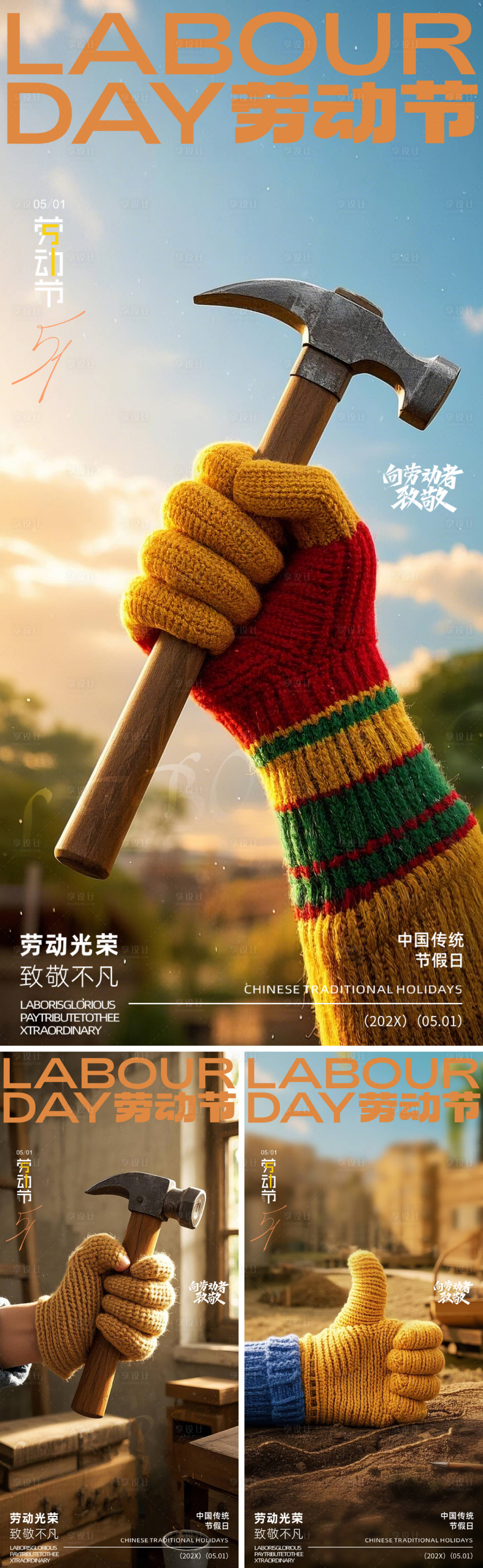 源文件下载【享设计】搜索编号：18540029067332727【劳动节五一海报】