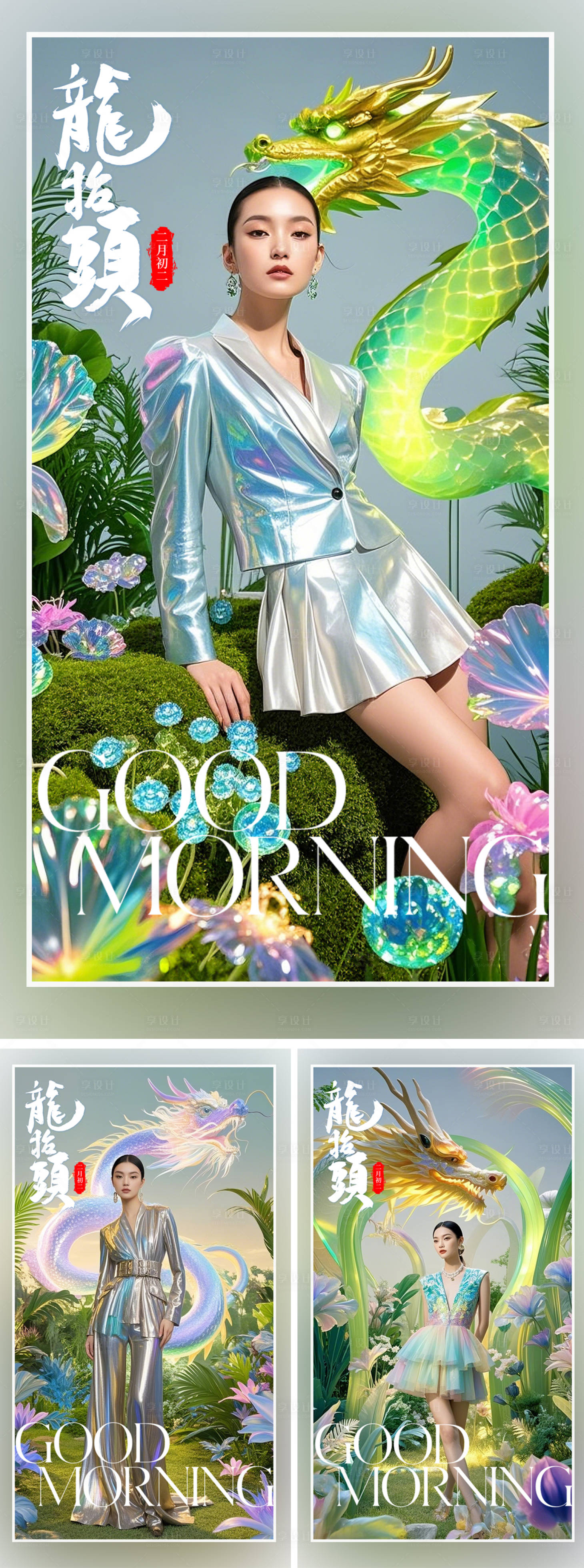 源文件下載【享設計】搜索編號：97190028912056432【龍抬頭早安系列海報】