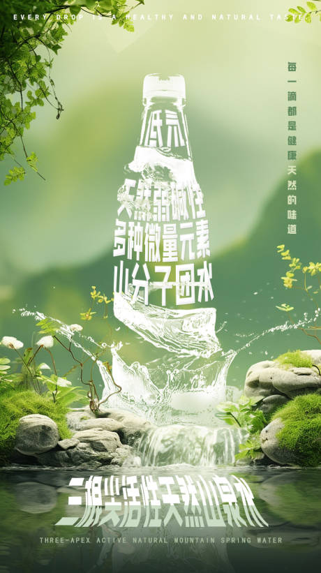 大气绿色地球天然纯净水自然山泉水海报