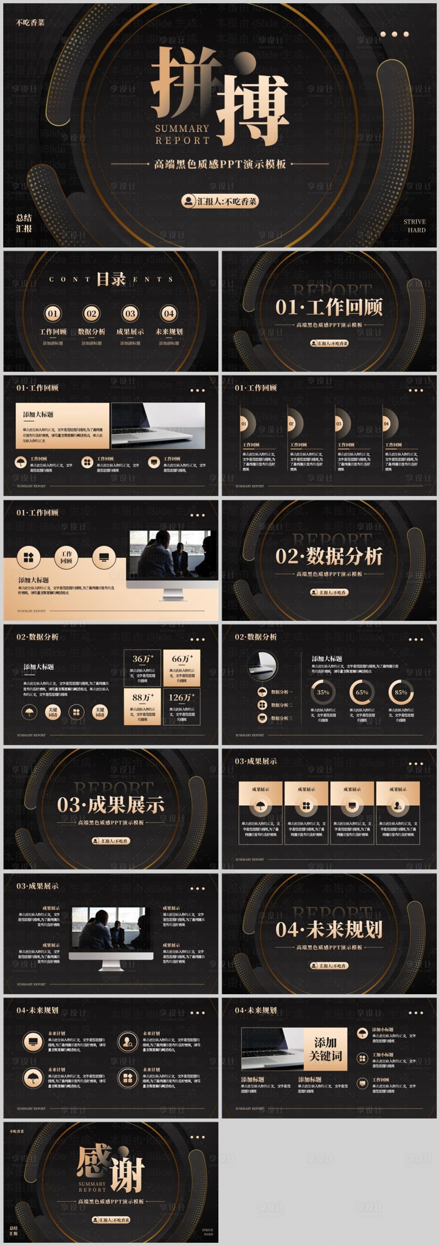 源文件下载【享设计】搜索编号：61500028840264687【黑金商务风总结汇报模板】