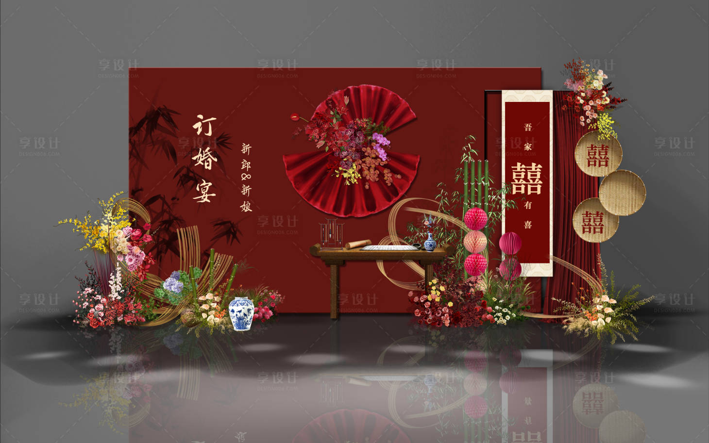 源文件下载【享设计】搜索编号：50860028607439242【订婚美陈中式美陈堆头】