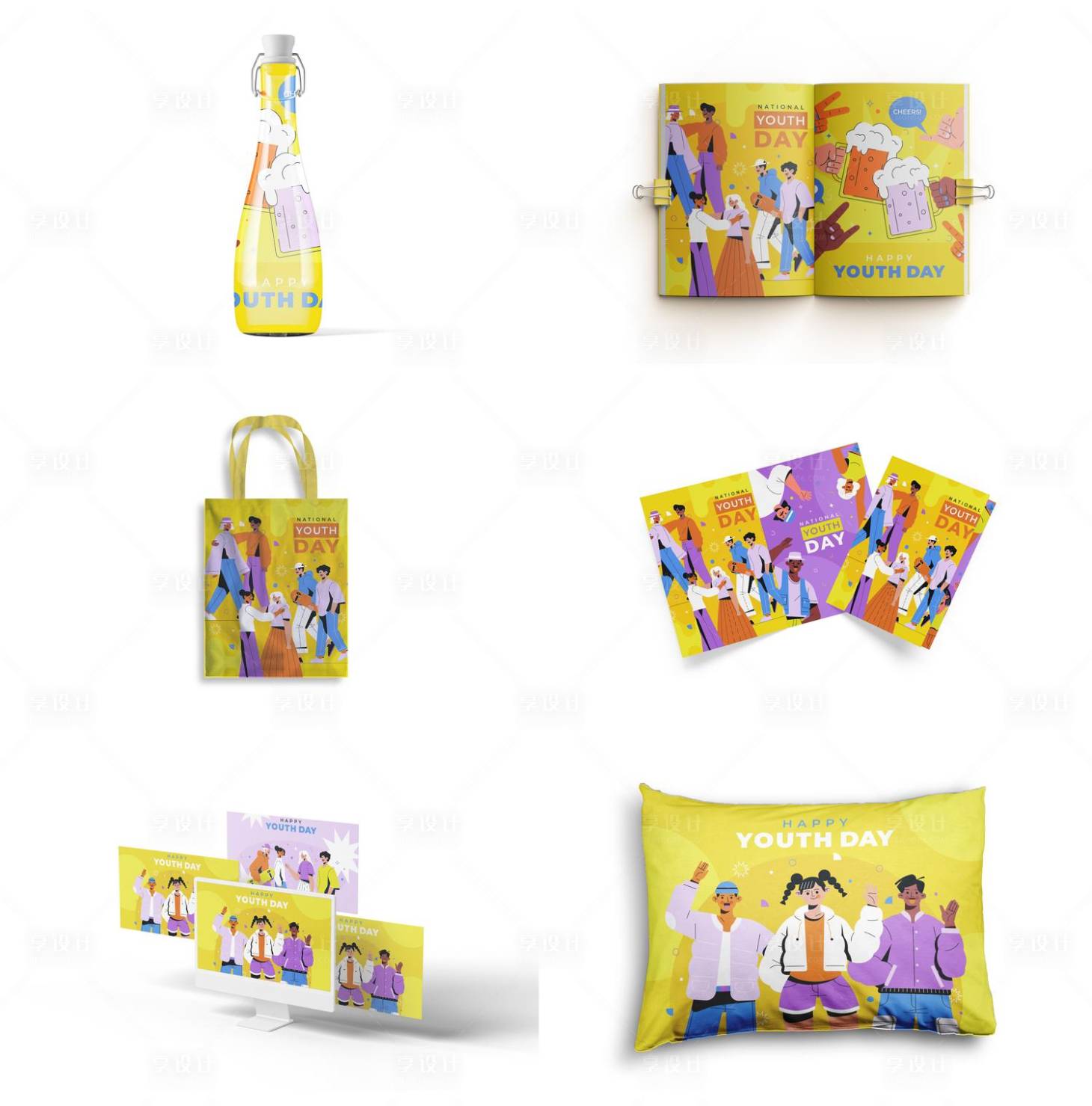 源文件下载【享设计】搜索编号：62660029017829456【淡黄卡通人物文创样机】
