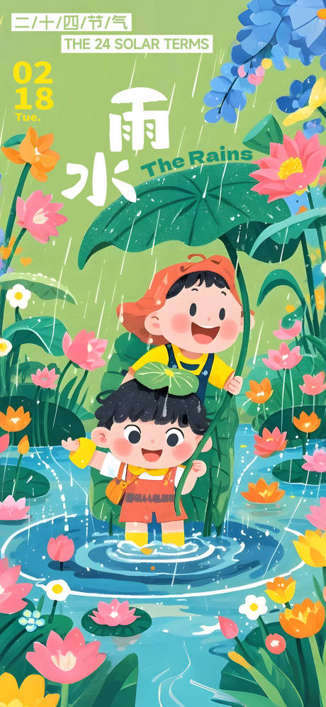 源文件下載【2025雨水二十四節(jié)氣卡通插畫(huà)海報(bào)】編號(hào)：32940028750125033