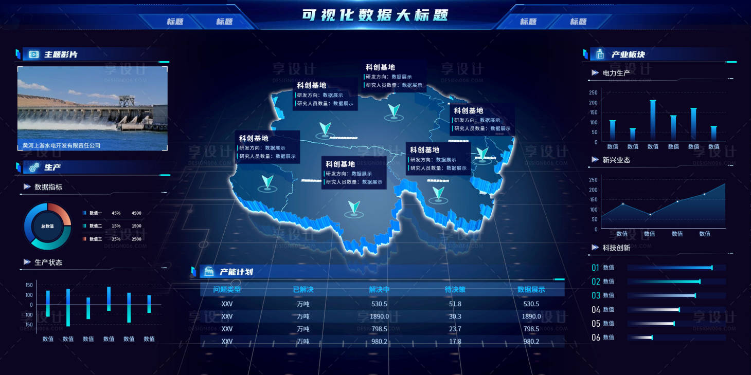 源文件下载【享设计】搜索编号：75720028892921484【蓝色科技风可视化大屏 】