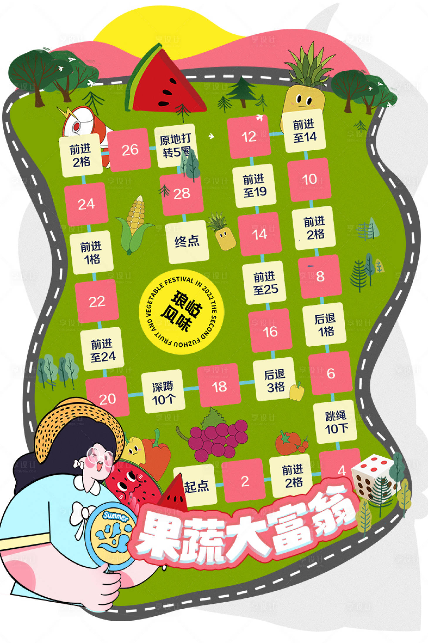 源文件下载【卡通蔬菜水果展示游园跳格子游戏】编号：38760029034469063