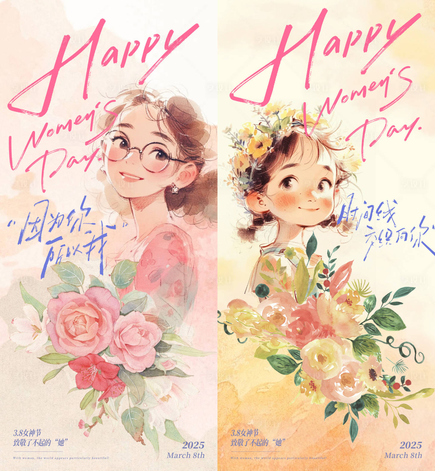 源文件下載【享設計】搜索編號：14640029041658799【女性女神婦女節三八母親節水彩風海報】