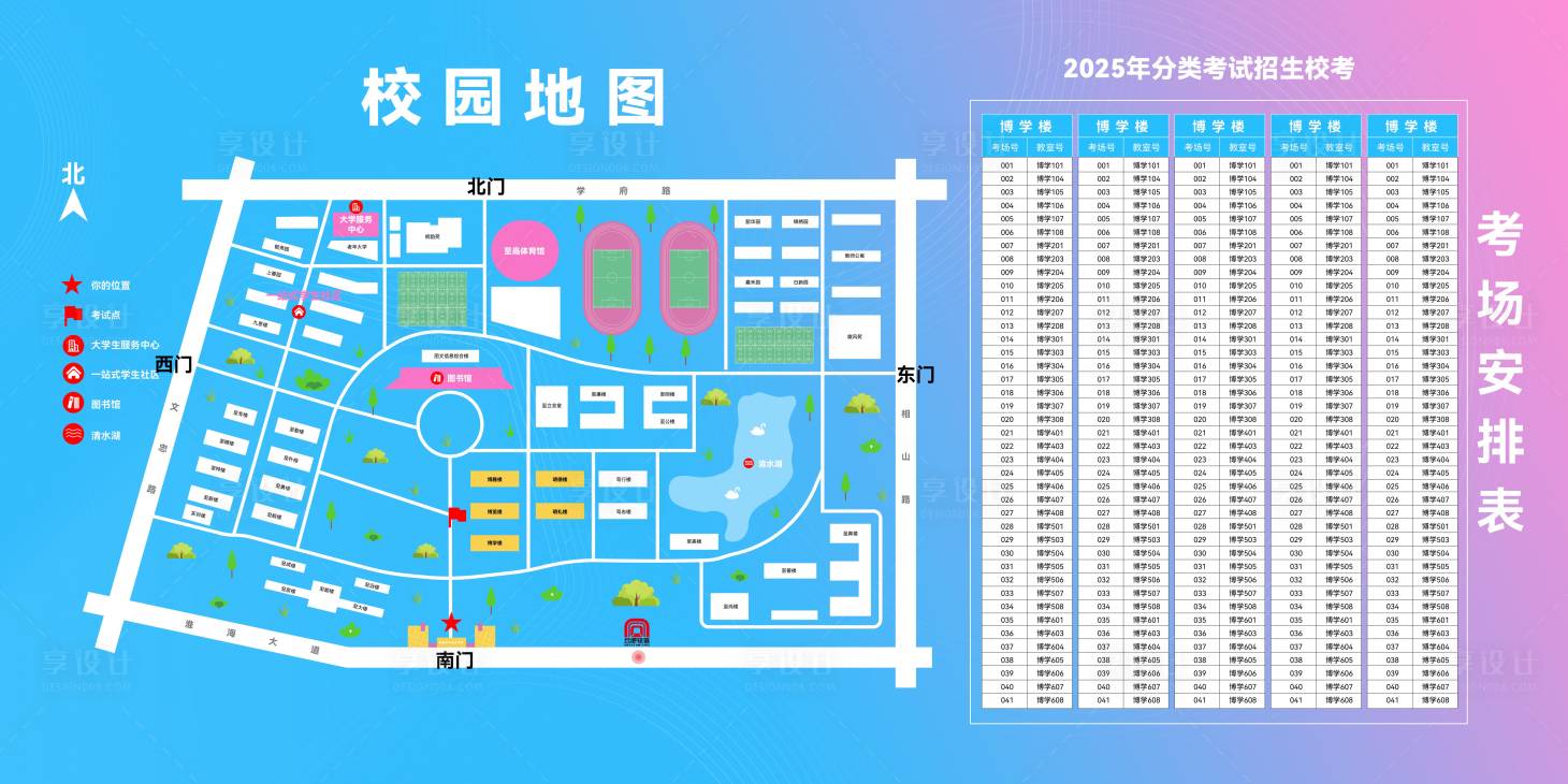 源文件下載【享設(shè)計(jì)】搜索編號(hào)：46340029831285206【校園插畫地圖考試指引展板】