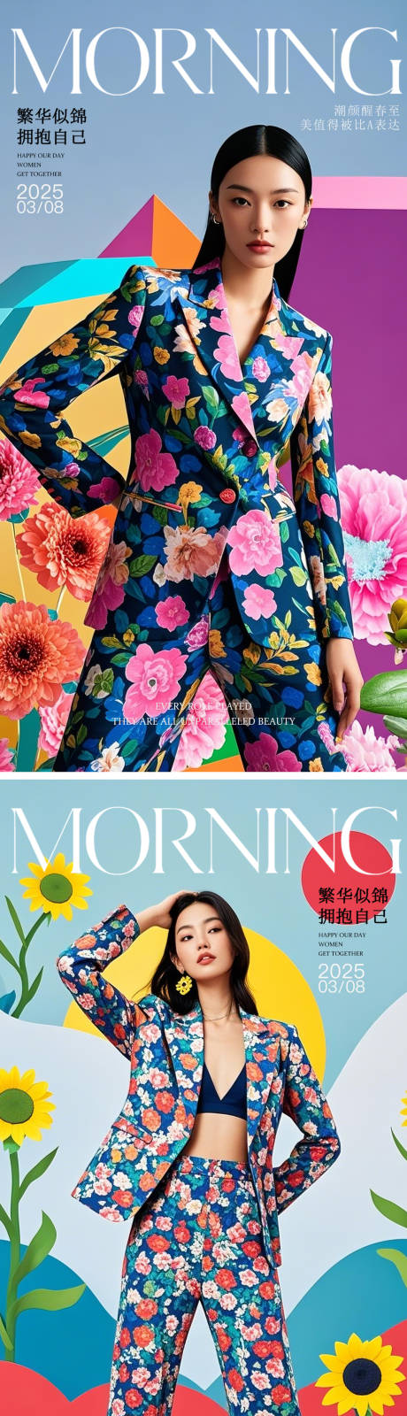 春季潮流早安晨图系列海报