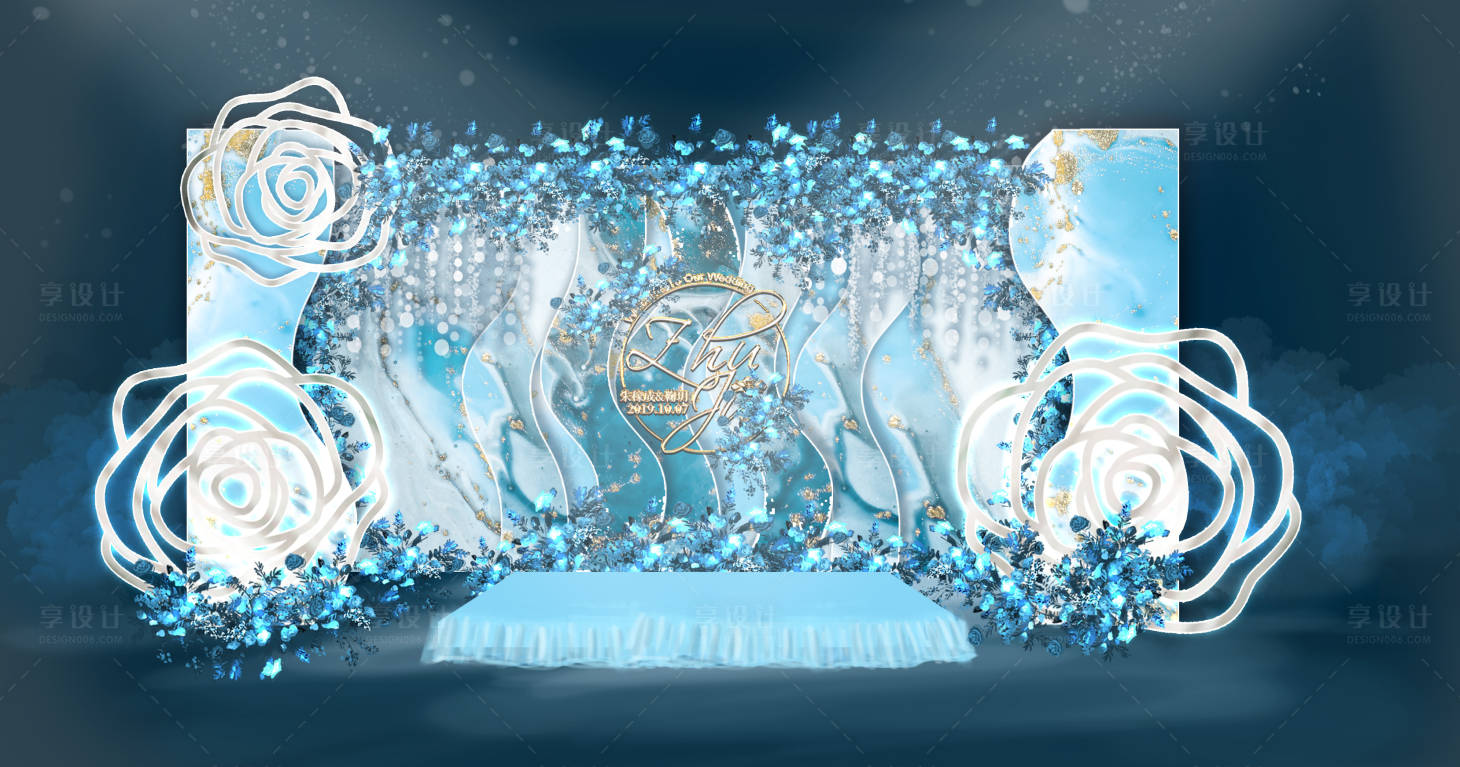 源文件下载【享设计】搜索编号：22100029851677231【蓝白婚礼迎宾布置】