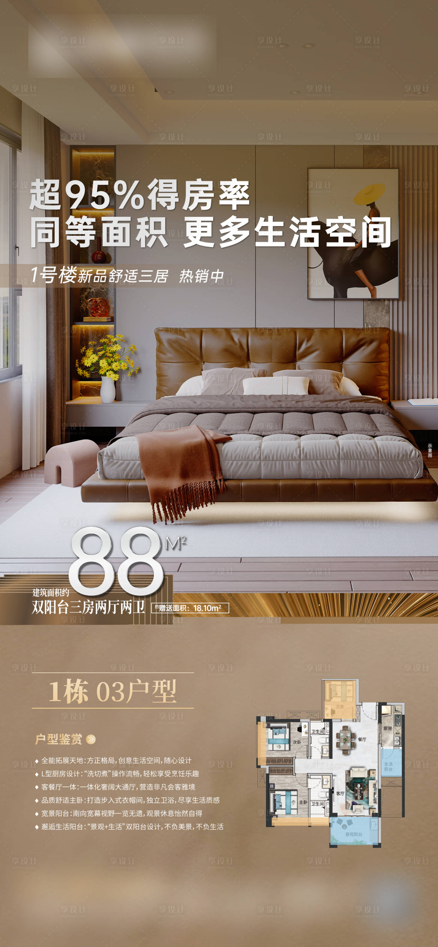 源文件下載【享設計】搜索編號：87920029705833816【地產得房率戶型海報】