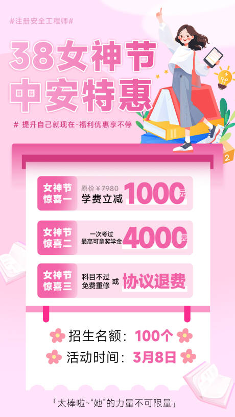 源文件下载【女神节教育培训卡通促销海报】编号：27590029221382726