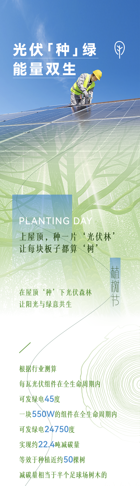 源文件下载【享设计】搜索编号：91260029382323876【光伏行业植树节长图海报】