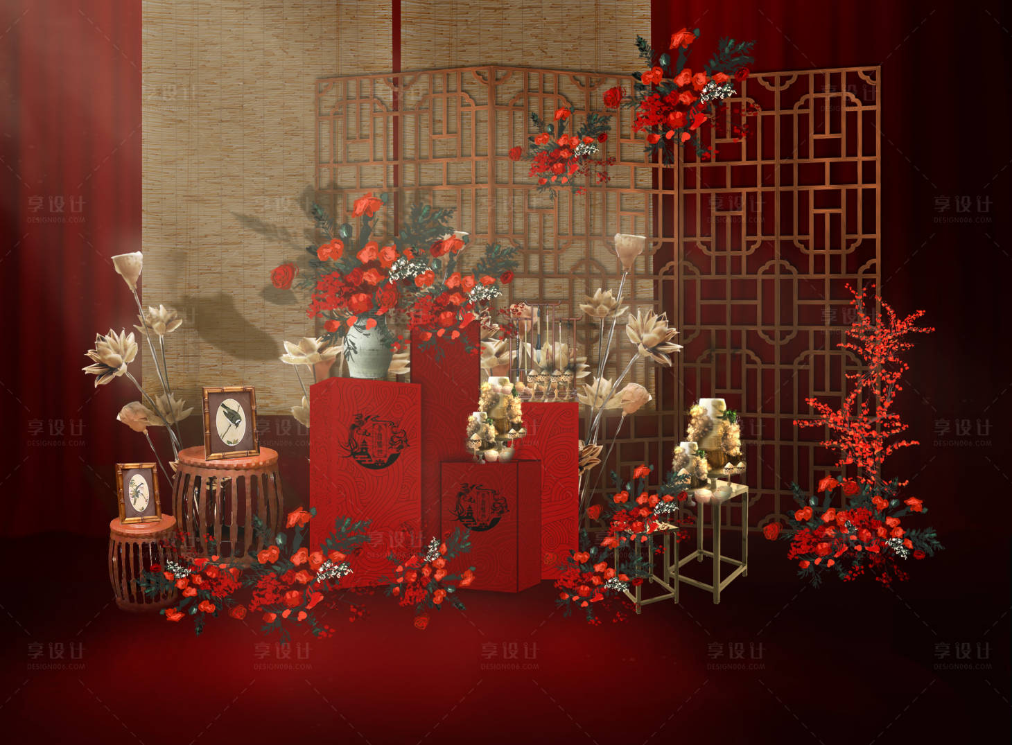 源文件下载【享设计】搜索编号：65670029851839014【中式婚礼甜品区】