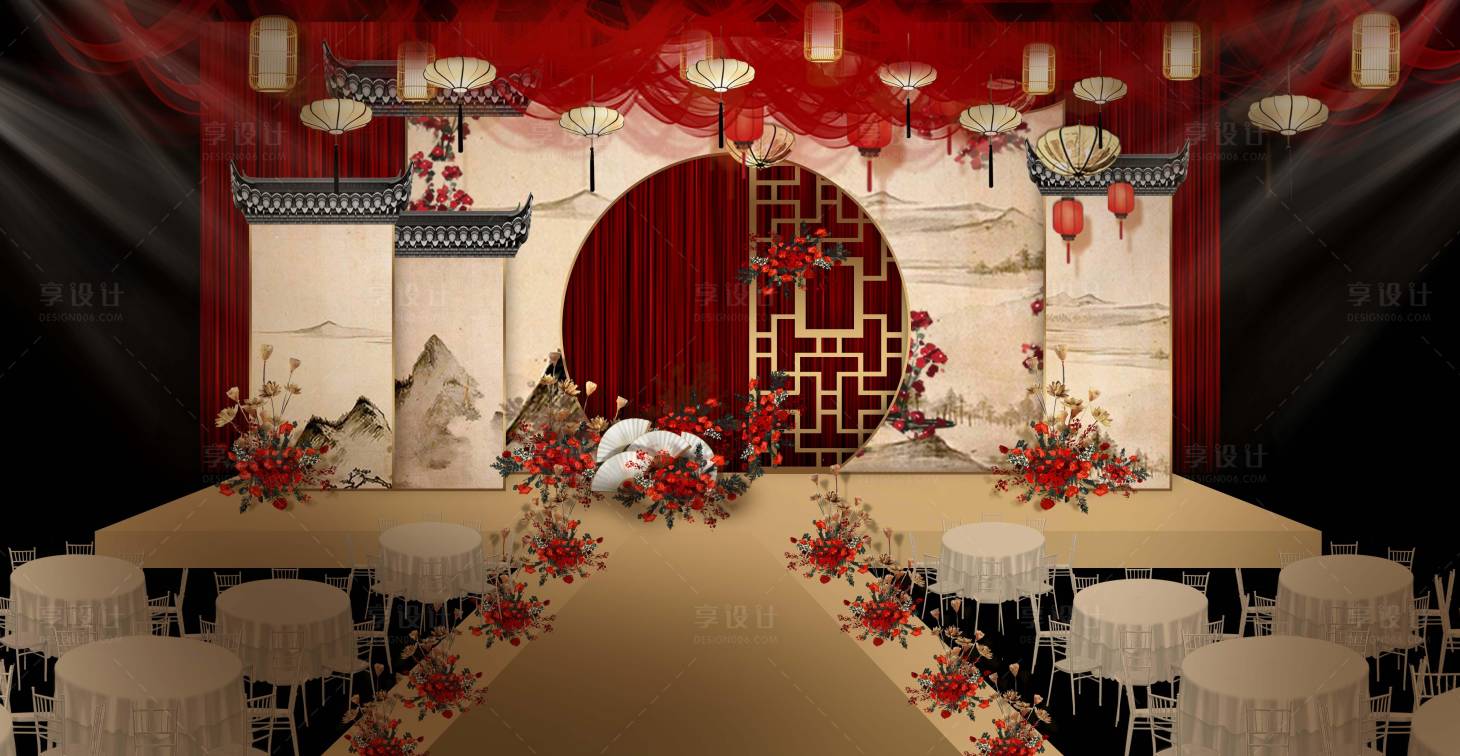 源文件下載【享設計】搜索編號：32530029412147998【新中式婚禮布置堆頭美陳】