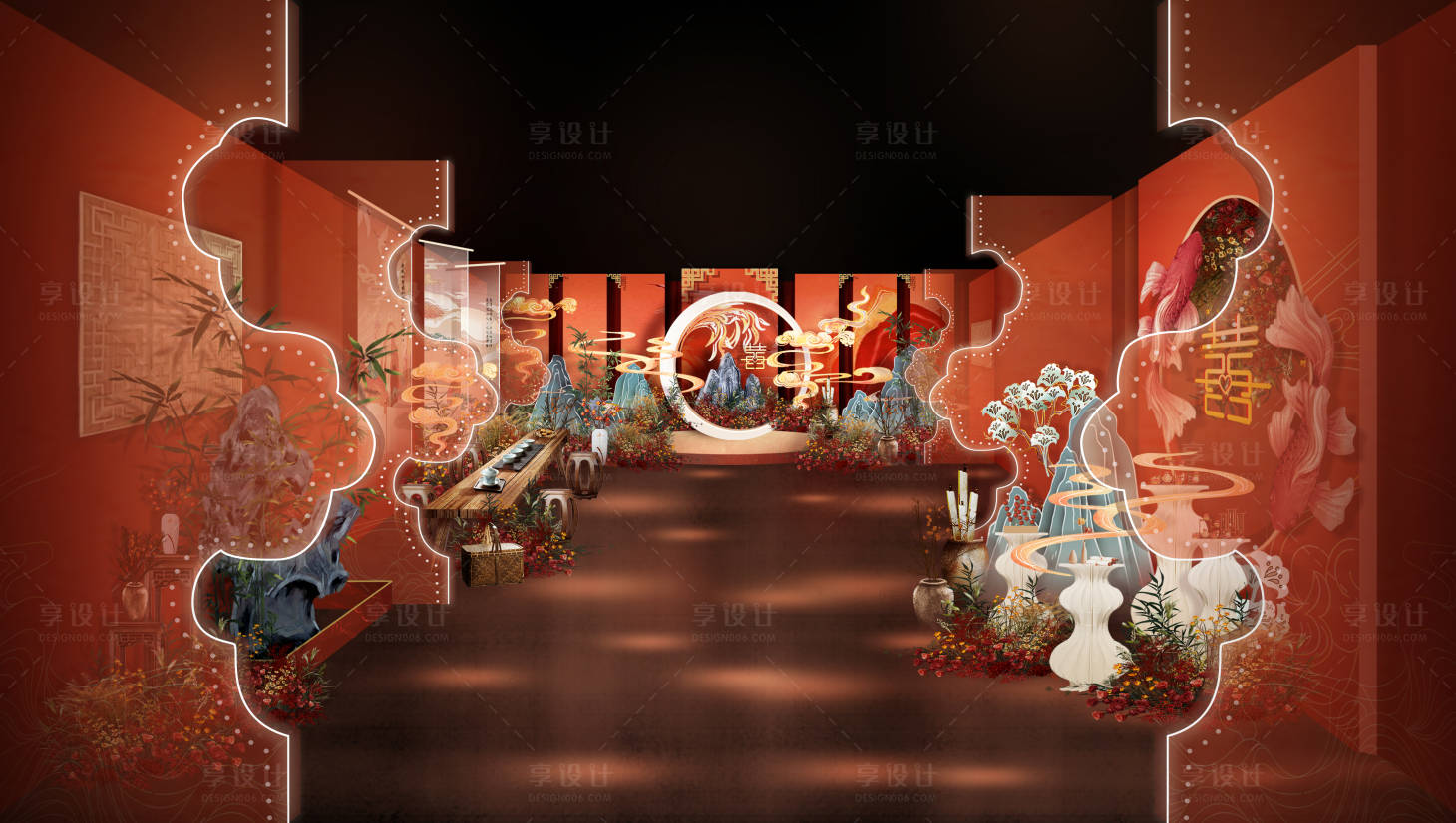 源文件下載【享設(shè)計(jì)】搜索編號(hào)：21950029815486647【新中式婚禮迎賓區(qū)美陳拍照?qǐng)鼍啊? title=