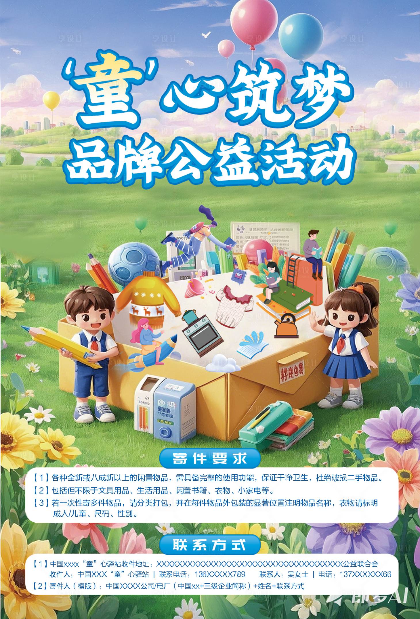源文件下载【享设计】搜索编号：48580029627012361【儿童闲置品处理公益活动海报】