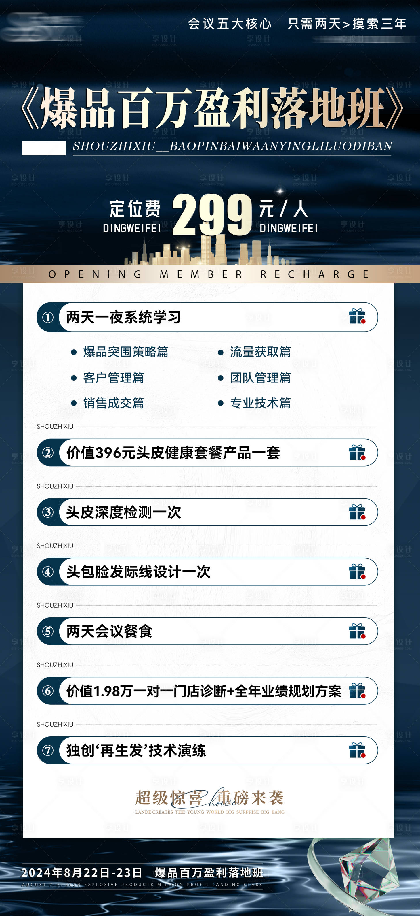 源文件下载【享设计】搜索编号：56150029163979437【美业招商会议价值门票邀请海报】