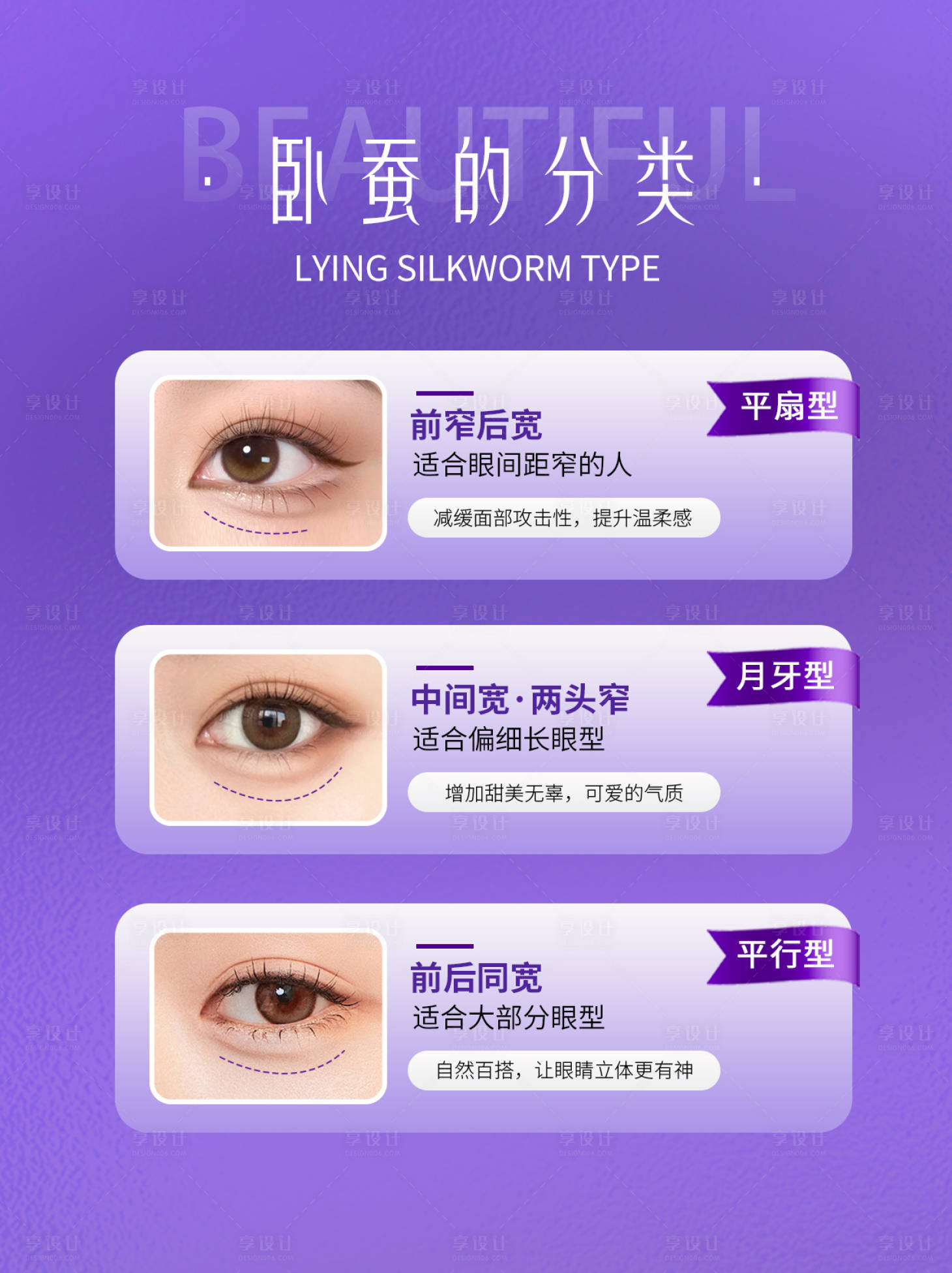 源文件下载【享设计】搜索编号：67140029723544830【医美卧蚕分类小红书封面海报】