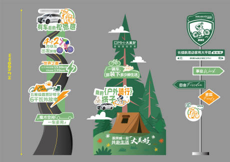 新能源汽车骑行露营风格展厅布置立牌