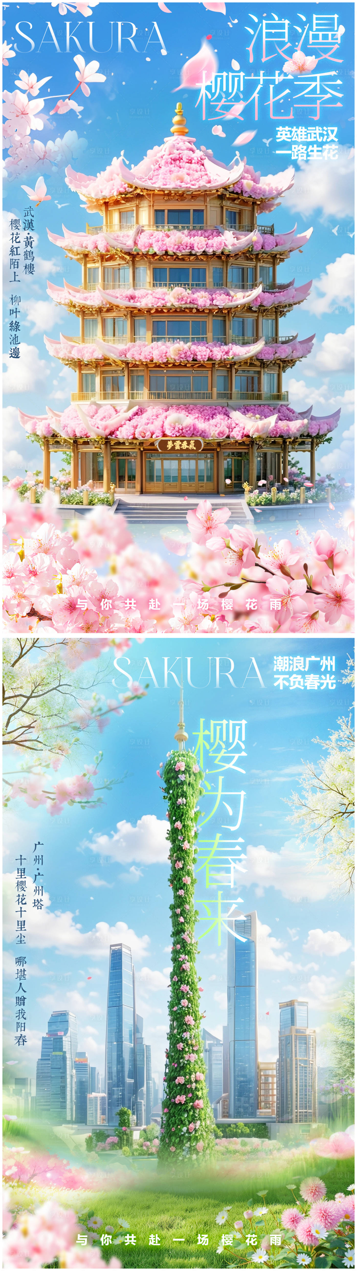 源文件下載【享設計】搜索編號：92520029667758829【城市櫻花立體風海報】