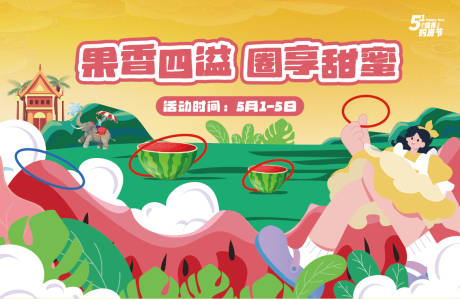 源文件下载【五一房地产周末活动夏日水果套圈背景板】编号：16840029573639088