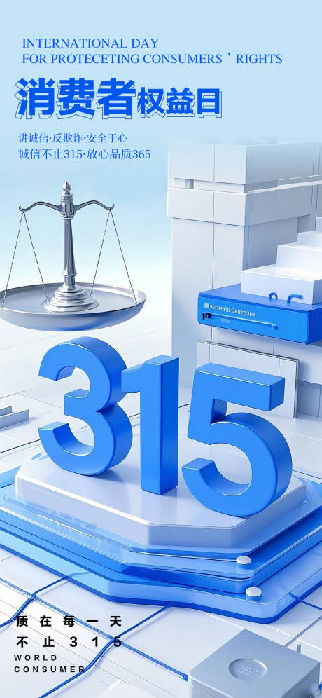 源文件下載【享設計】搜索編號：76230029148814642【簡約立體315權益日海報】