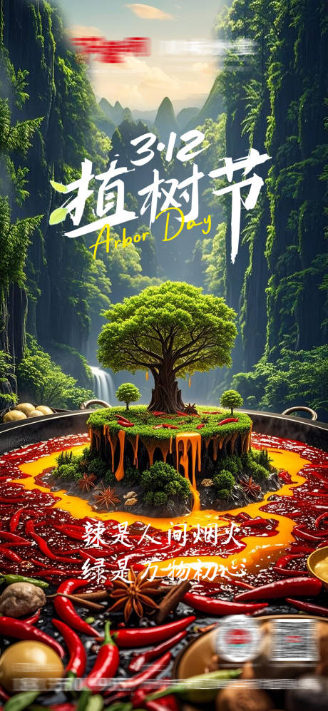 源文件下載【享設計】搜索編號：52220029356667761【美食火鍋植樹節海報】
