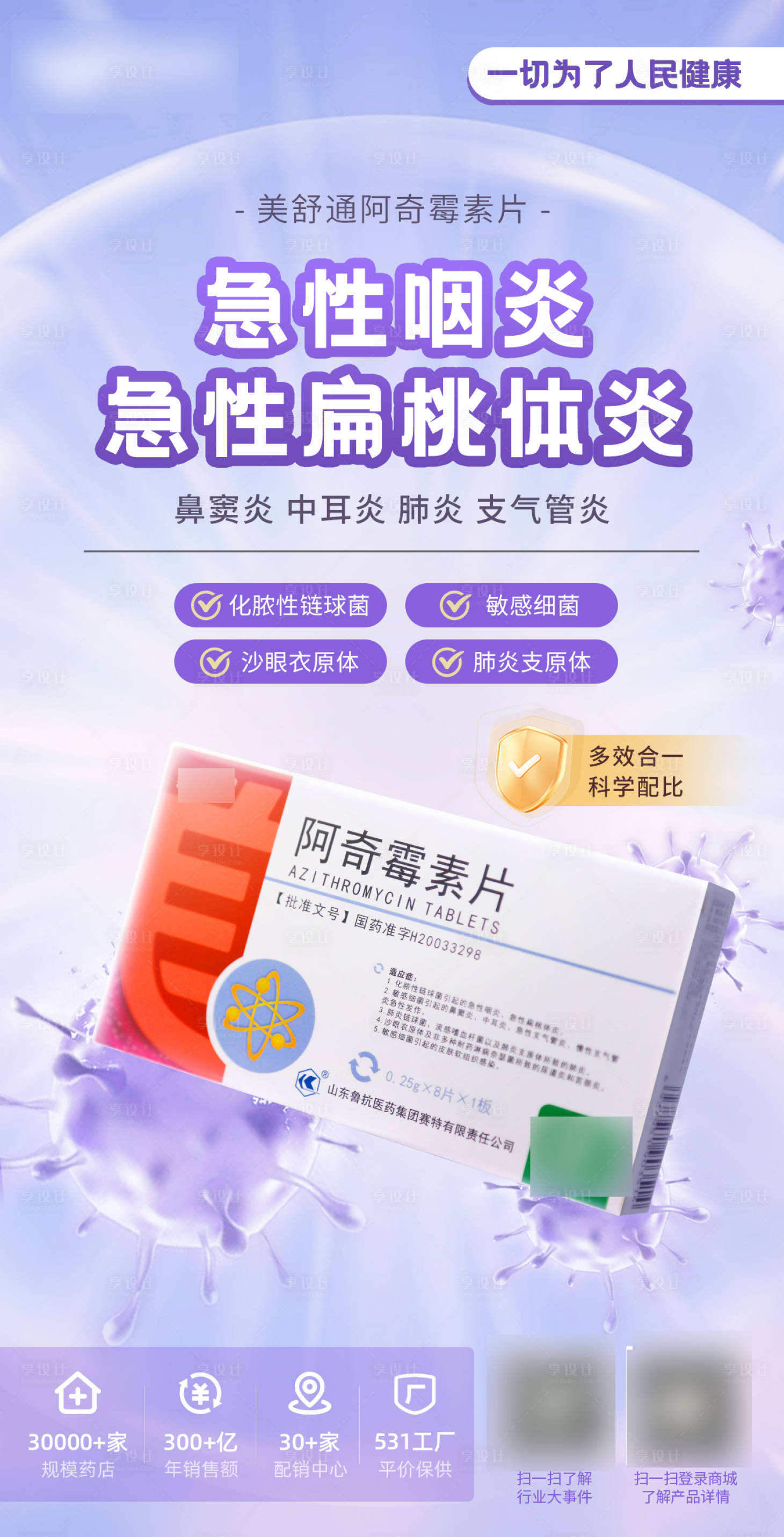 源文件下載【享設計】搜索編號：66200029696526699【消炎阿奇霉素片藥品海報】