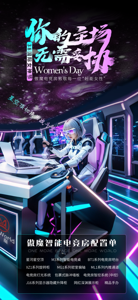 源文件下载【享设计】搜索编号：32590029853162602【你的主场无需妥协电竞房38妇女节海报】