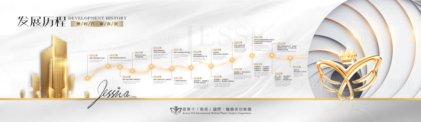 源文件下载【享设计】搜索编号：46620029813341681【白色医美品牌企业历程展板】