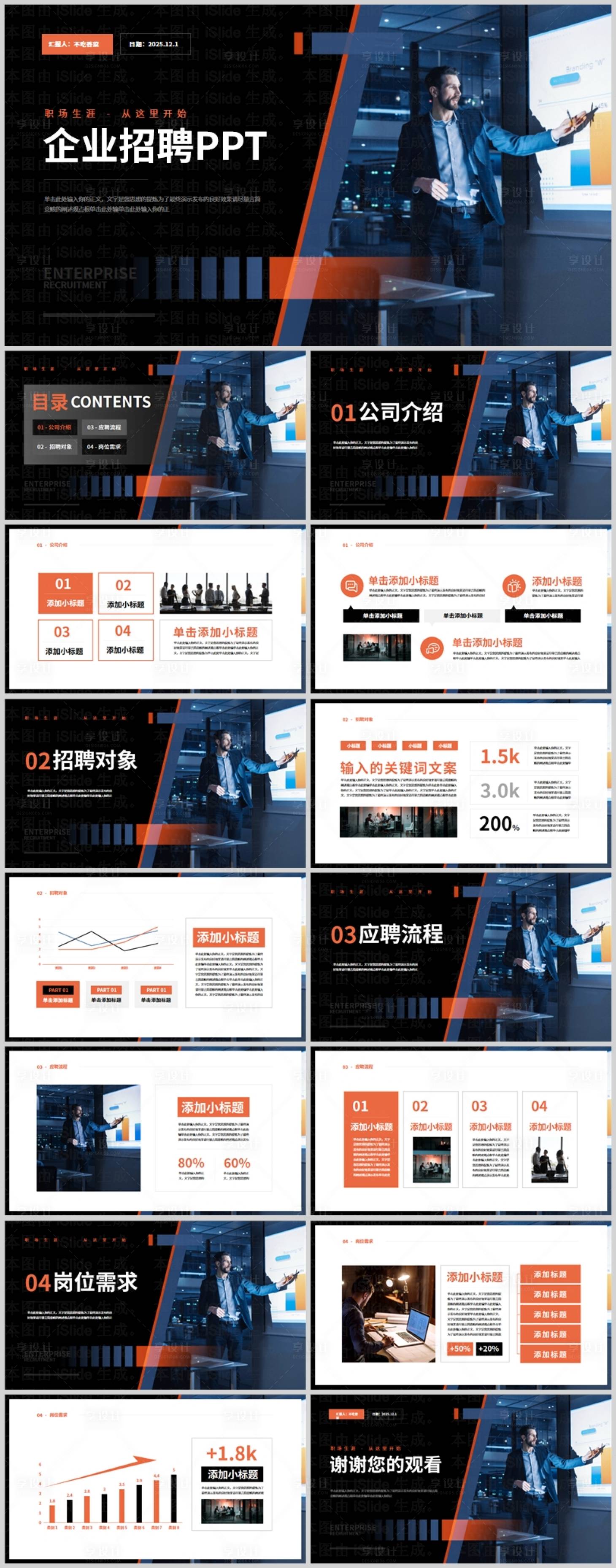源文件下载【黑橙色商务风企业招聘PPT模板】编号：95790029208711106